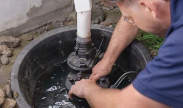 Plumber inspecting a pump system